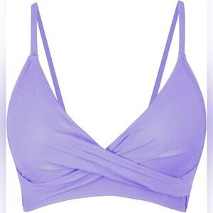 NWT Balasami Push Up V Neck Twist Ruched Bikini Swimsuit Top, Lilac,  (8-10)